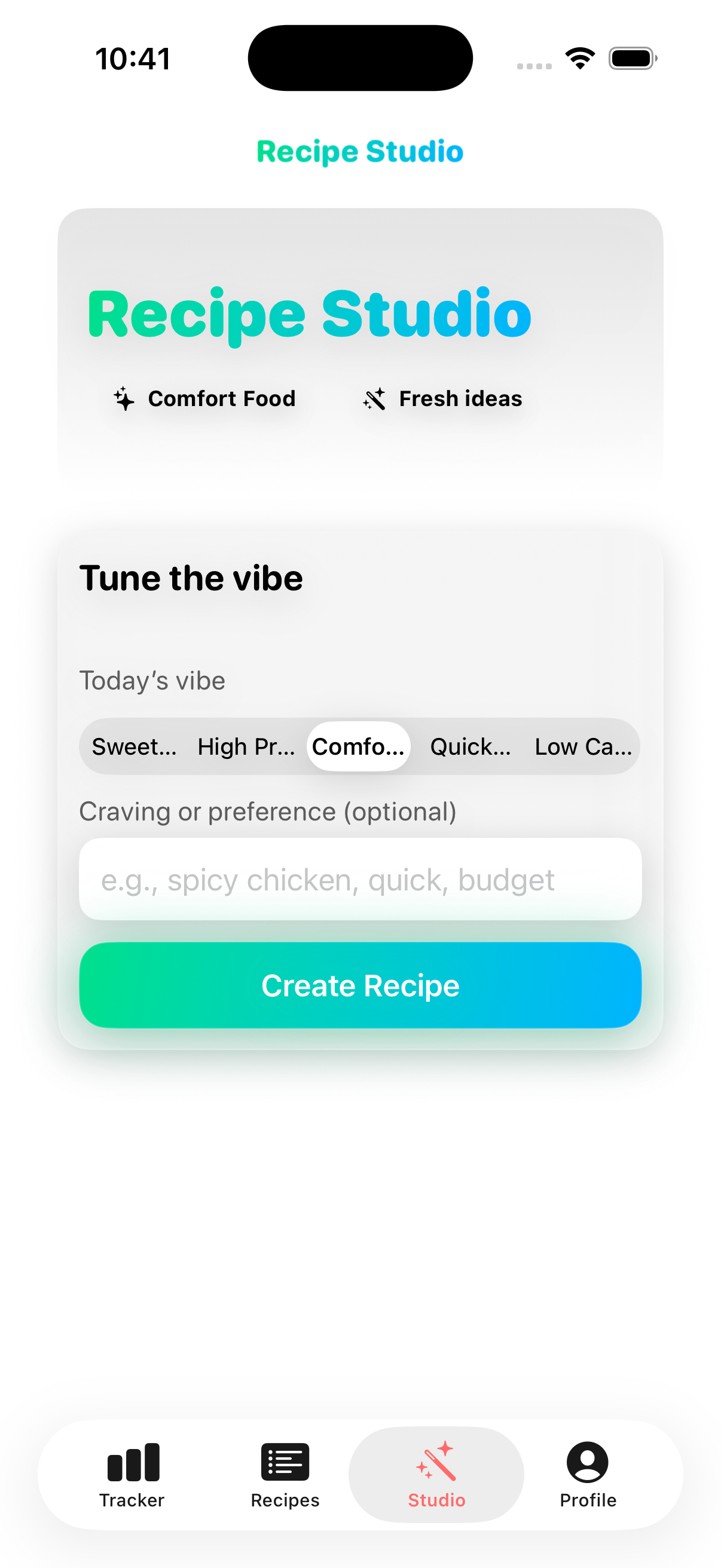generate recipes aligned on your vibe and goals